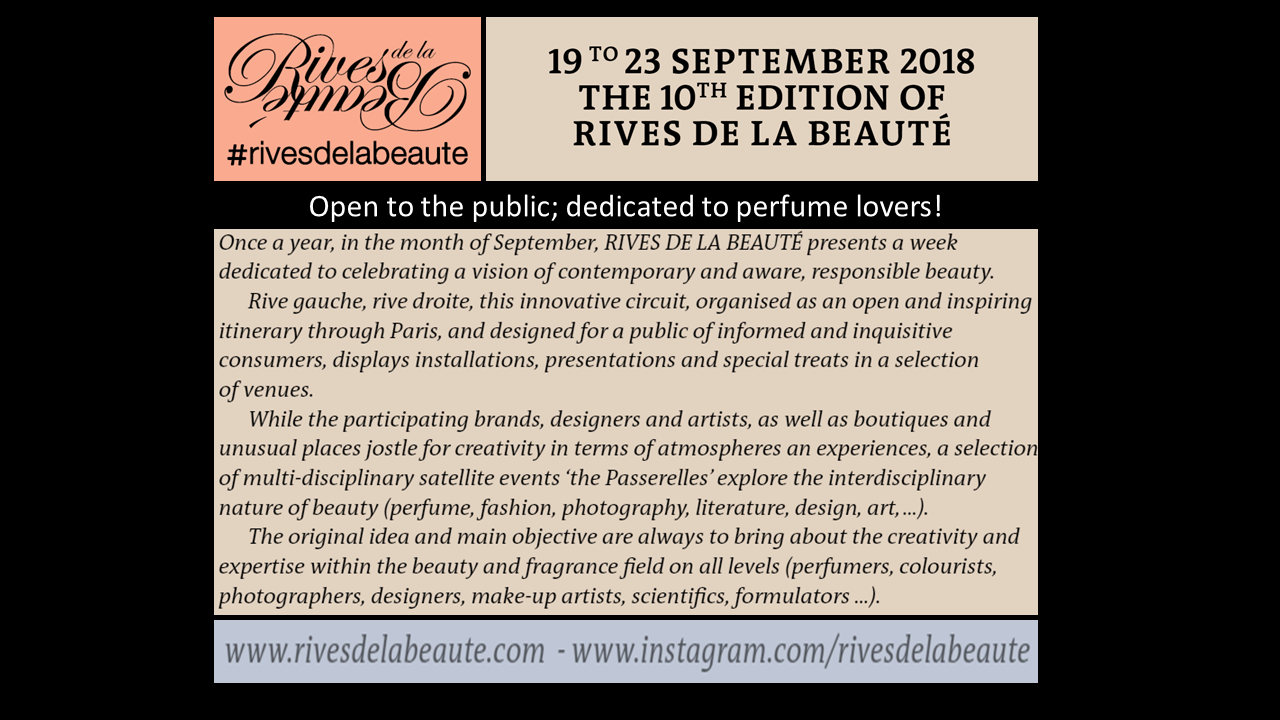 RIVES DE LA BEAUTE 19-23 Sept 2018 in Paris open to the public