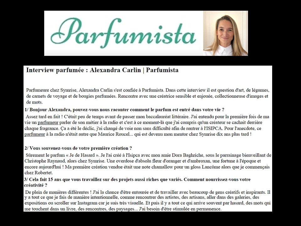Alexandra CARLIN nose of CUIR-CURCUMA - PARFUMISTA interview